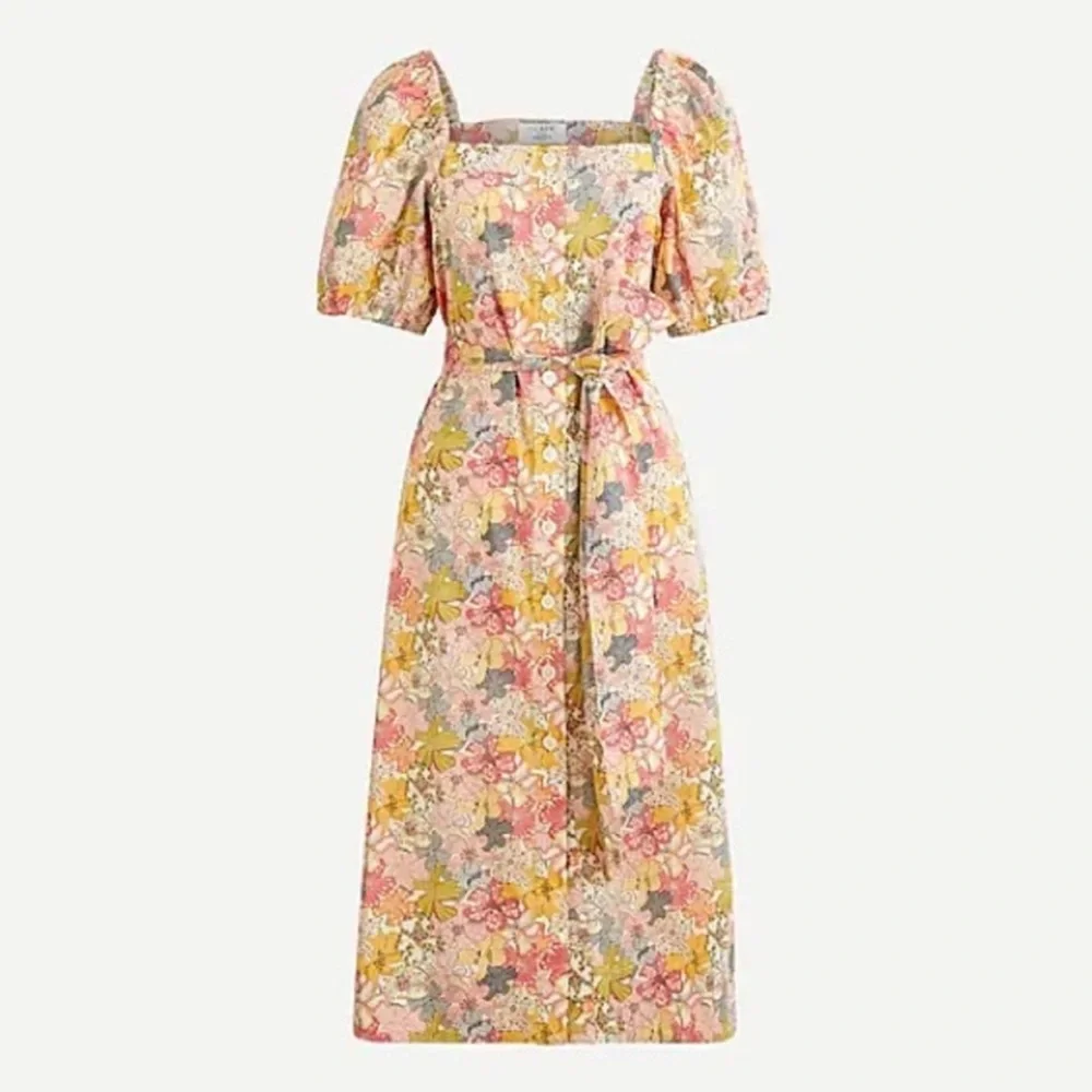 J. Crew Liberty Mauvy floral cottage puff sleeve button up midi dress - Picture 1 of 9
